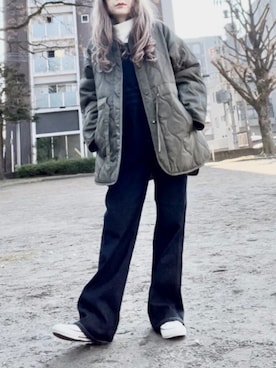 「白ニット」｜「アイテム（オールインワン・サロペット）」を使った、noah🐈さん（レディース・155cm）の冬コーディネート
