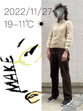 「ケーブルニット」｜「アイテム（チノパンツ）」を使った、hingeさん（レディース・161cm）の冬コーディネート