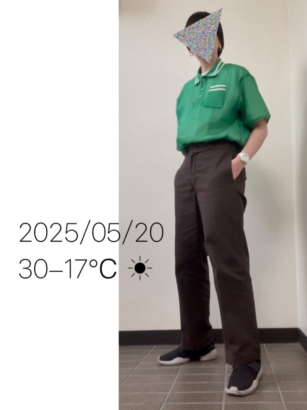 「メンズコーデ、シアーポロ」｜「DickiesのDickies/ディッキーズ THE ORIGINAL 874 ワイドチノパンツ（チノパンツ、グレー系）」を使った、hingeさん（レディース・161cm）の春コーディネートの1枚目の写真
