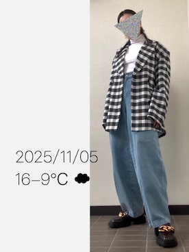 「アイテム（ローファー、レッド系）」を使った、hingeさん（レディース・161cm）の秋コーディネート