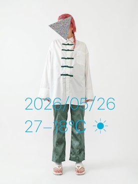 「no brand（ノーブランド）のアイテム（パンツ、グリーン系）」を使った、hingeさん（レディース・161cm）の春コーディネート