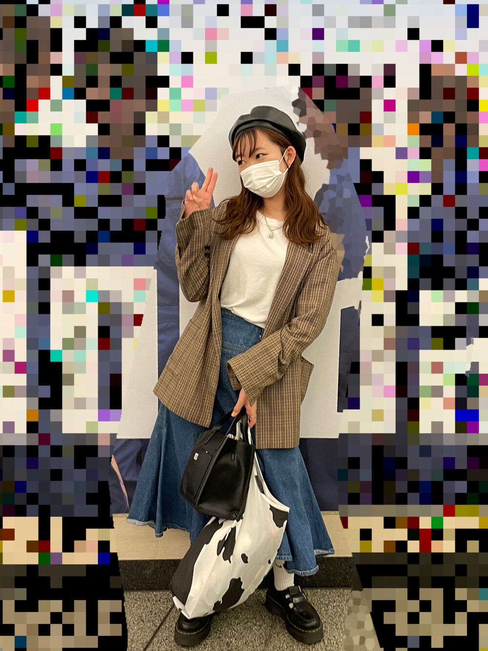 「古着ミックス」｜「GUのアイテム（帽子、ブラック系）」を使った、アスカスさん（レディース・163cm）の冬コーディネートの1枚目の写真