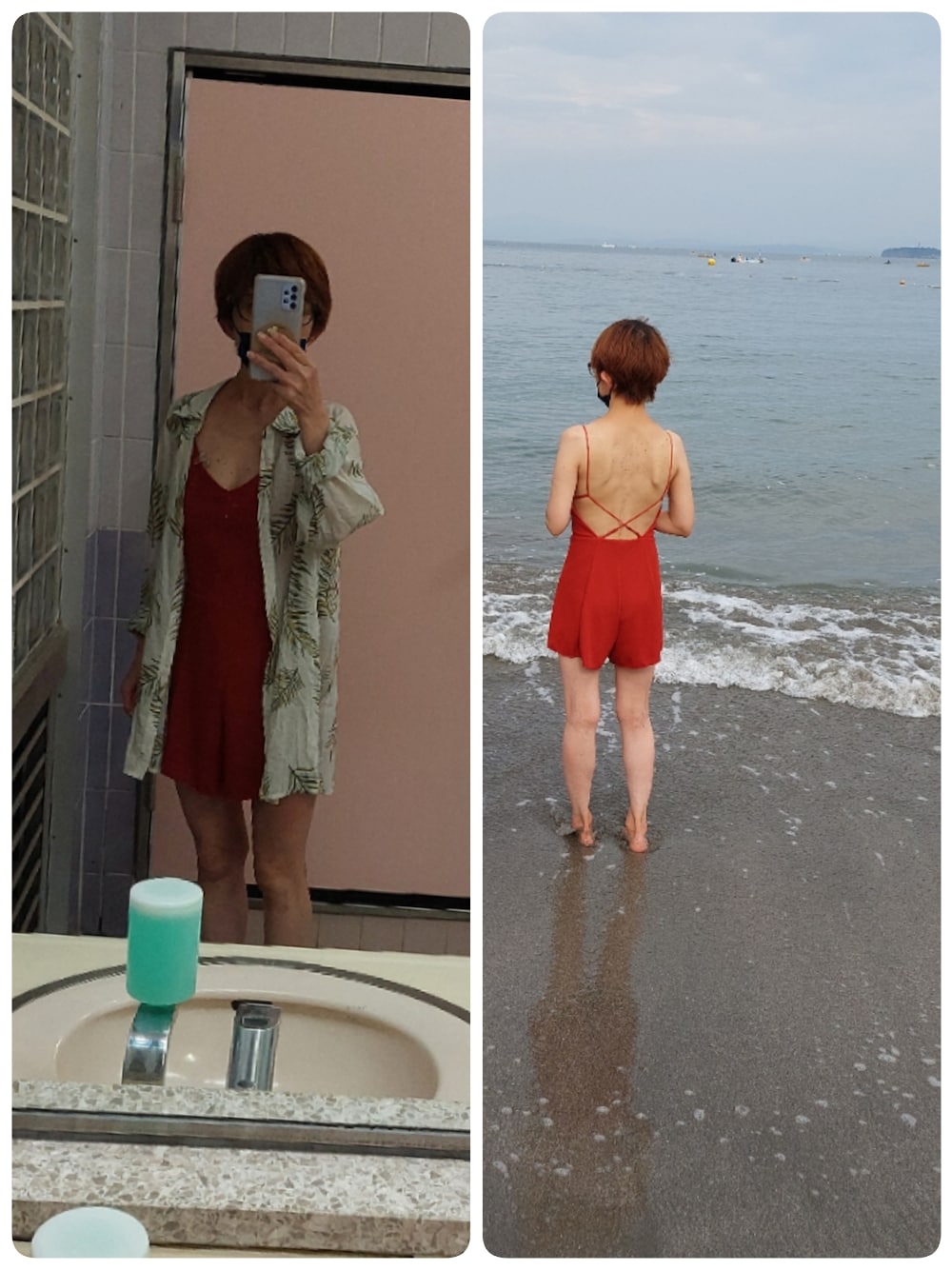 「海コーデ」｜「SEA DRESSのｳｯﾄﾞﾌｰﾌﾟﾛﾝﾊﾟｰｽ/ｵｰﾙｲﾝﾜﾝ/水着（水着、ブラウン系）」を使った、yukiさん（レディース・158cm）の夏コーディネートの1枚目の写真