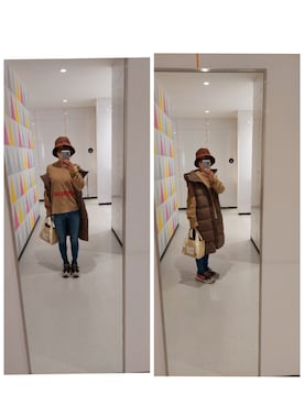 「アイテム（ダウンベスト、ブラウン系）」を使った、yukiさん（レディース・158cm）の冬コーディネート