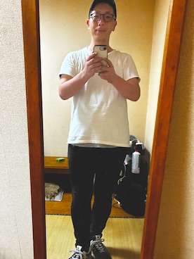 「JINS（ジンズ）のアイテム」を使った、tomoikeさん（メンズ・173cm）の夏コーディネート