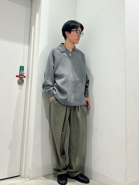 「SENSE OF PLACE by URBAN RESEARCH(センスオブプレイスバイアーバンリサーチ)のストレッチヘリンボーンテーパードパンツ(その他パンツ、グリーン系)」を使った、しんさん(メンズ・167cm)の秋コーディネート