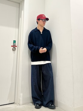 「SMELLY(スメリー)のウェーブレタリングキャップ(キャップ、レッド系)」を使った、しんさん(メンズ・167cm)の秋コーディネート