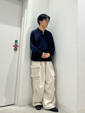 「SENSE OF PLACE by URBAN RESEARCH(センスオブプレイスバイアーバンリサーチ)の『ユニセックス』ワイドカーゴパンツ(その他パンツ、ホワイト系)」を使った、しんさん(メンズ・167cm)の秋コーディネート