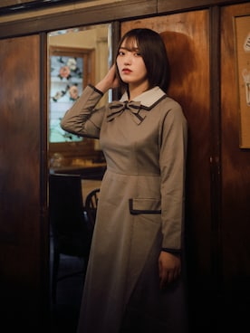 「F i.n.t（フィント）のアイテム（ワンピース、ブラウン系）」を使った、ミオリさん（レディース・157cm）の春コーディネート