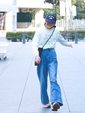 「The animals observatory（ジ・アニマルズ・オブザーバトリー）のアイテム（帽子）」を使った、 hananoiroさん（キッズ・153cm）の春コーディネート