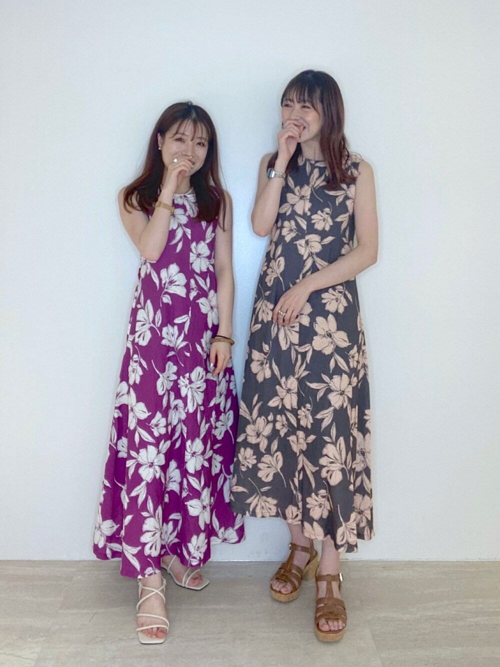 「真夏のアクティブスタイル、花柄、ワンピース、花柄ワンピース、夏コーデ、ラクチンコーデ、大人女子、ワンピーススタイル、ロングワンピース」｜「AndemiuのアートフラワーAラインワンピース344004（ワンピース、ピンク系）」を使った、くまりなさん（レディース・150cm）の夏コーディネートの1枚目の写真