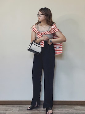 「ストレートパンツ」｜「アイテム（腕時計）」を使った、Miiさん（レディース・159cm）の夏コーディネート