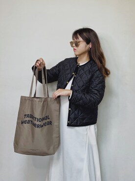 「Traditional Weatherwear」｜「アイテム（ノーカラージャケット）」を使った、Miiさん（レディース・159cm）の秋コーディネート