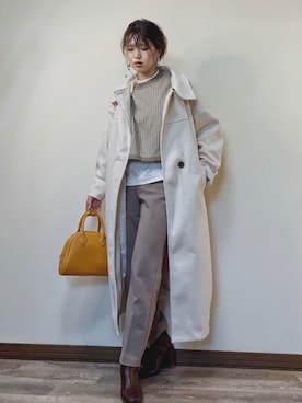 「白コート」｜「アイテム（その他アウター）」を使った、Miiさん（レディース・159cm）の秋コーディネート