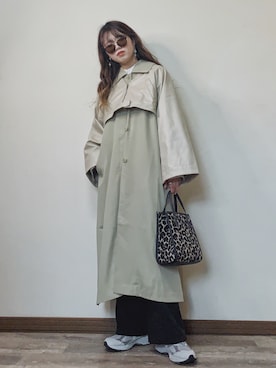 「フェイクレザー」｜「アイテム（ステンカラーコート）」を使った、Miiさん（レディース・159cm）の冬コーディネート