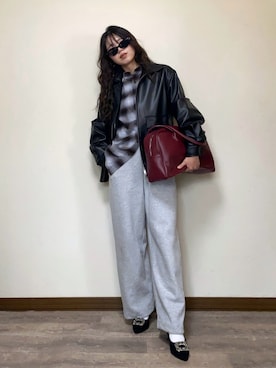 「アイテム（ボストンバッグ）」を使った、Miiさん（レディース・159cm）の秋コーディネート