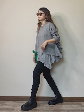 「スキニー」｜「アイテム（チュニック）」を使った、Miiさん（レディース・159cm）の秋コーディネート