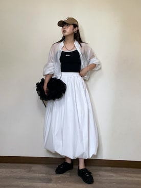 「アイテム（帽子、ベージュ系）」を使った、Miiさん（レディース・159cm）の夏コーディネート