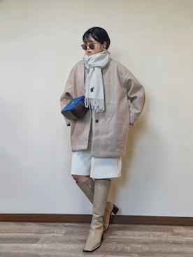 「スクエアトゥ」｜「アイテム（ノーカラーコート）」を使った、Miiさん（レディース・159cm）の秋コーディネート