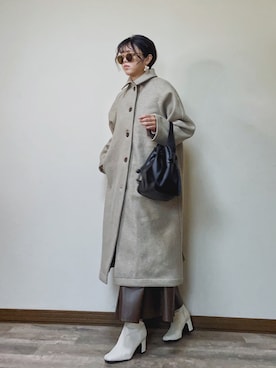 「レザースカート」｜「アイテム（ステンカラーコート）」を使った、Miiさん（レディース・159cm）の冬コーディネート