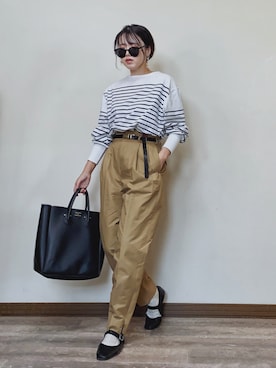 「ワイドテーパードパンツ」｜Miiさん（レディース・159cm）の春コーディネート