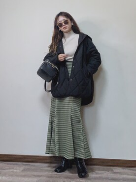 「チェック柄に恋してる」｜「アイテム（ダウンジャケット/コート）」を使った、Miiさん（レディース・159cm）の冬コーディネート