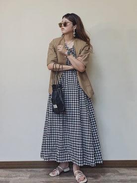「SonnyLabel」｜「アイテム（ノーカラージャケット）」を使った、Miiさん（レディース・159cm）の夏コーディネート