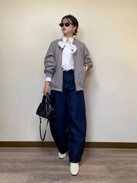 「アイテム（シュシュ）」を使った、Miiさん（レディース・159cm）の秋コーディネート