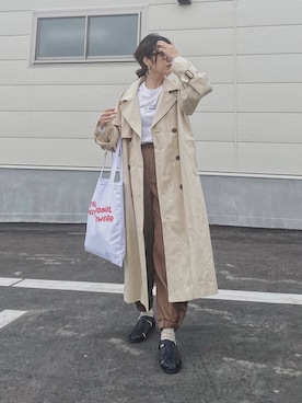 「サンダルに靴下」｜「アイテム（トレンチコート）」を使った、Miiさん（レディース・159cm）の春コーディネート