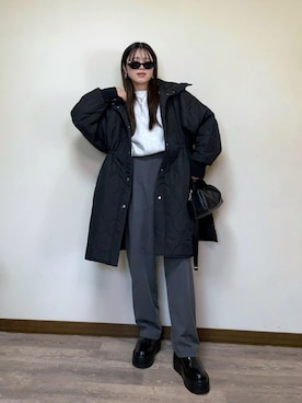 「VENCEEXCHANGE（ヴァンスエクスチェンジ）の中綿キルトフード付きコート（ダウンジャケット/コート）」を使った、Miiさん（レディース・159cm）の冬コーディネート