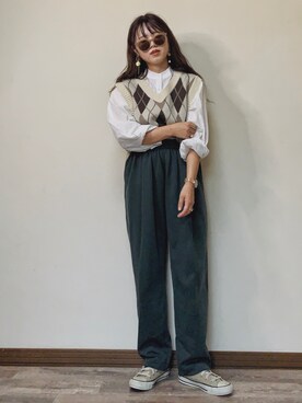 「チェック柄に恋してる」｜「アイテム（スウェットパンツ）」を使った、Miiさん（レディース・159cm）の秋コーディネート