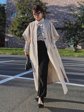 「スリットパンツ」｜「アイテム（トレンチコート）」を使った、Miiさん（レディース・159cm）の秋コーディネート