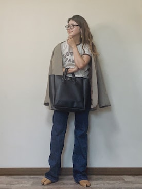 「フレアデニム」｜「アイテム（ノーカラージャケット）」を使った、Miiさん（レディース・159cm）の秋コーディネート