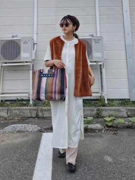 「MARNI MARKET（マルニマーケット）のストライプバッグ」を使った、Miiさんのコーディネート
