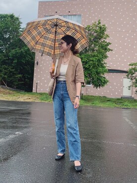 「ストレートデニム」｜「アイテム（ノーカラージャケット）」を使った、Miiさん（レディース・159cm）の夏コーディネート