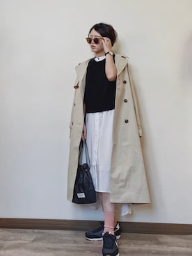 「巾着バッグ」｜「アイテム（トレンチコート）」を使った、Miiさん（レディース・159cm）の春コーディネート