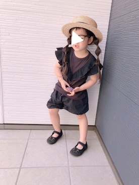 「apres les cours（アプレレクール）のアイテム（バレエシューズ）」を使った、ぽんさん（キッズ・100cm）の夏コーディネート