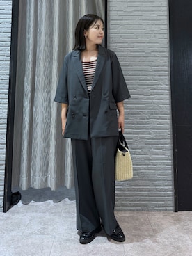 「GRASS WATER（グラスウォーター）の◆ポンチョ風ジップパーカ（パーカー、グレー系）」を使った、caoriさん（レディース）の春コーディネート