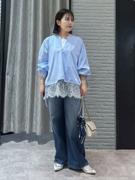 「INDIVI（インディヴィ）の◆コットンリヨセルストレッチパンツ（カーゴパンツ、ブラック系）」を使った、caoriさん（レディース）の冬コーディネート