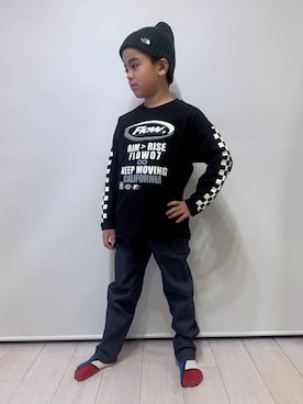 「THE SHOP TK （ザ ショップ ティーケー ）の【110-160】長袖プリントアソートT（Tシャツ/カットソー、ブラック系）」を使った、caoriさん（レディース）の春コーディネート
