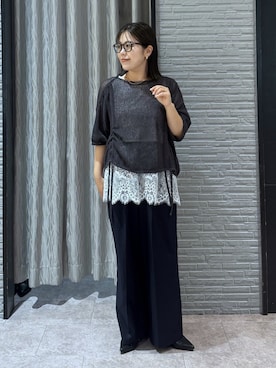 「THE SHOP TK （ザ ショップ ティーケー ）の【通勤にもデイリーにも】CAVIAN 2タックワイドパンツ/セットアップ可（その他パンツ、ブルー系）」を使った、caoriさん（レディース）の春コーディネート