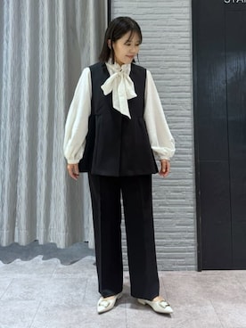 「THE SHOP TK （ザ ショップ ティーケー ）の【通勤スタイルに】ダブルクロスワイドパンツ/セットアップ可（その他パンツ、ブラック系）」を使った、caoriさん（レディース）の冬コーディネート