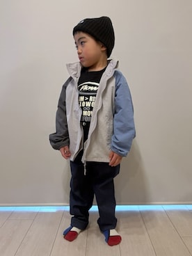 「THE SHOP TK （ザ ショップ ティーケー ）の【110－160】配色ナイロンブルゾン（ブルゾン、グレー系）」を使った、caoriさん（レディース）の春コーディネート