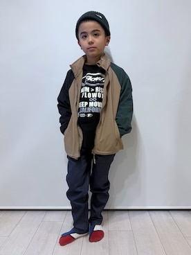 「THE SHOP TK （ザ ショップ ティーケー ）の【110－160】配色ナイロンブルゾン（ブルゾン、ベージュ系）」を使った、caoriさん（レディース）の春コーディネート