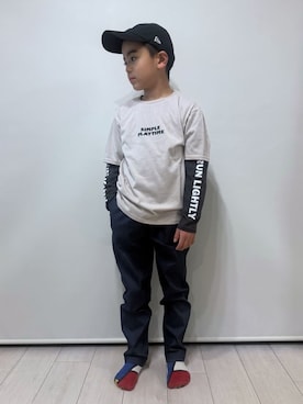 「THE SHOP TK （ザ ショップ ティーケー ）の【110-160】袖レイヤード長袖迷彩アップリケ（Tシャツ/カットソー、ベージュ系）」を使った、caoriさん（レディース）の春コーディネート