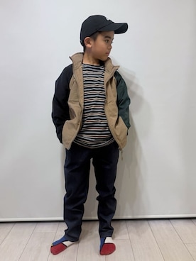 「THE SHOP TK （ザ ショップ ティーケー ）の【110－160】配色ナイロンブルゾン（ブルゾン、ベージュ系）」を使った、caoriさん（レディース）の春コーディネート