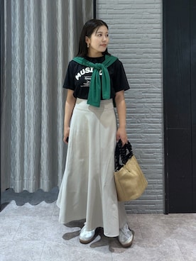 「THE SHOP TK （ザ ショップ ティーケー ）のシアーフライスVカーデ（カーディガン/ボレロ、グリーン系）」を使った、caoriさん（レディース）の春コーディネート