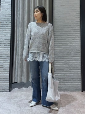 「THE SHOP TK （ザ ショップ ティーケー ）のAIBO DENIM フレア（デニムパンツ、ブルー系）」を使った、caoriさん（レディース）の冬コーディネート