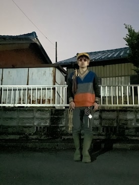 「CA4LA（カシラ）のアイテム（帽子）」を使った、mottsuさん（メンズ・169cm）の春コーディネート