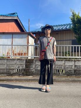 「アイテム（帽子）」を使った、mottsuさん（メンズ・169cm）の夏コーディネート